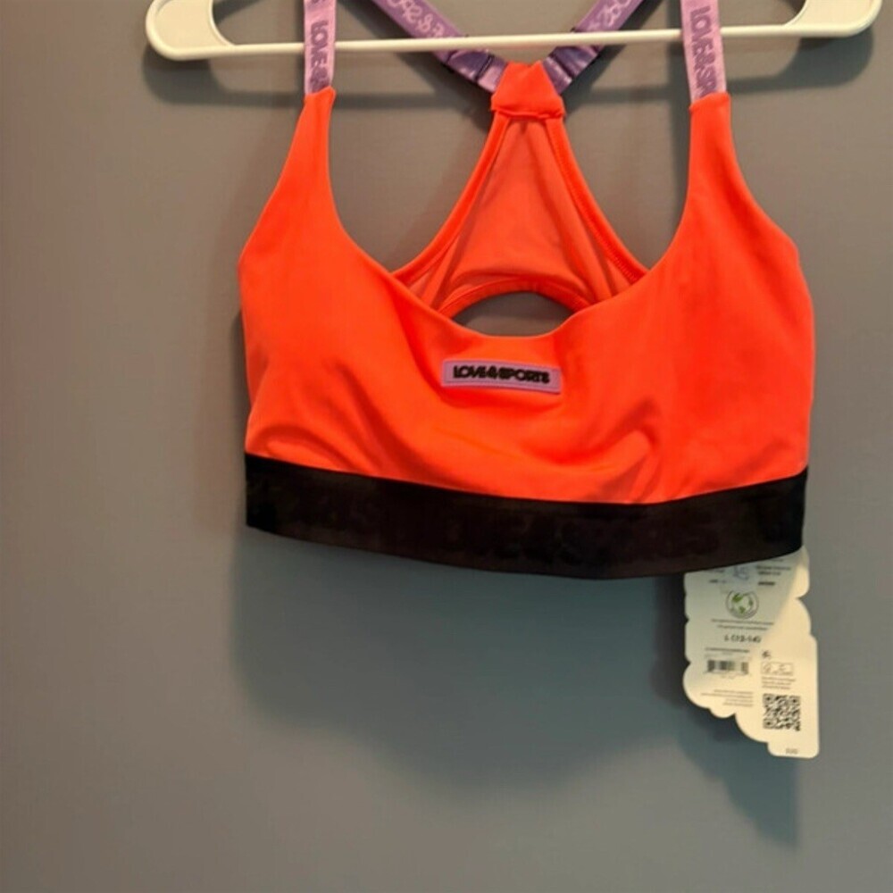 Love & Sports Sports Bra Womens L Orange Purple Back Lightweight Trail Athletic